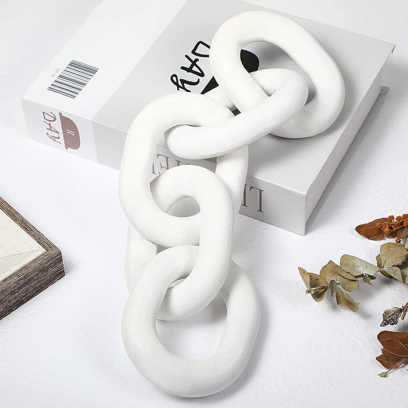 Queekay Cross product combo compatible Decorative Wood Chain Link Decor Rustic Wood Link 5 Link Wooden Chain Decor Link Ornament Farmhouse Wooden Links Home Decor Hand Carved Wood Crafts Ornaments for Coffee Table Tray Shelf (White) Daily wear upgraded resistant material - Image 1