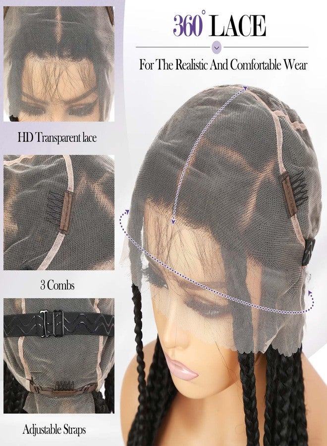 Fancy Hair Full Lace Jumbo Braided Wigs for Black Women Glueless Long Knotless Box Braided Wig for African American Women (Black, 32) - Image 2