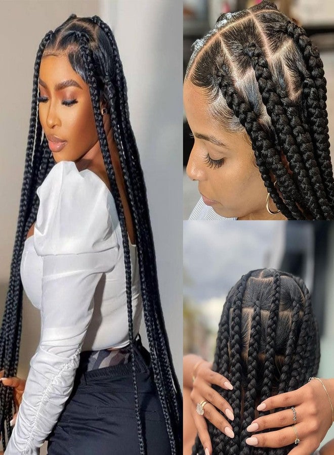 Fancy Hair Full Lace Jumbo Braided Wigs for Black Women Glueless Long Knotless Box Braided Wig for African American Women (Black, 32) - Image 1