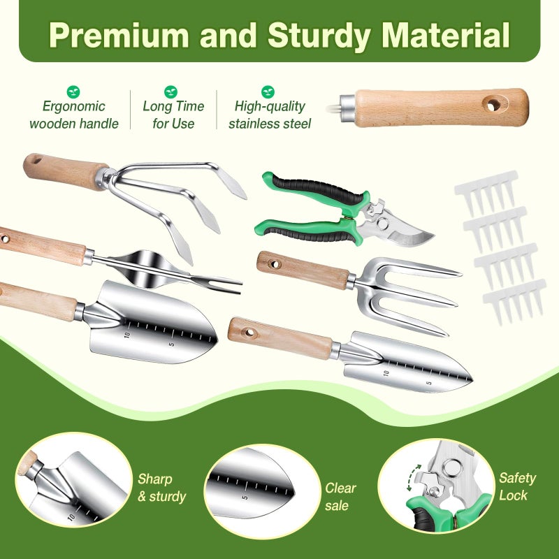 Drametic+ Gardening Tools Set for Women 29Pcs Heavy Duty Garden Hand Tools Set with Floral Tote Bag Rust-Proof Garden Tool Kit Supplies Gardening Esssential Gifts for Women Men - Image 3