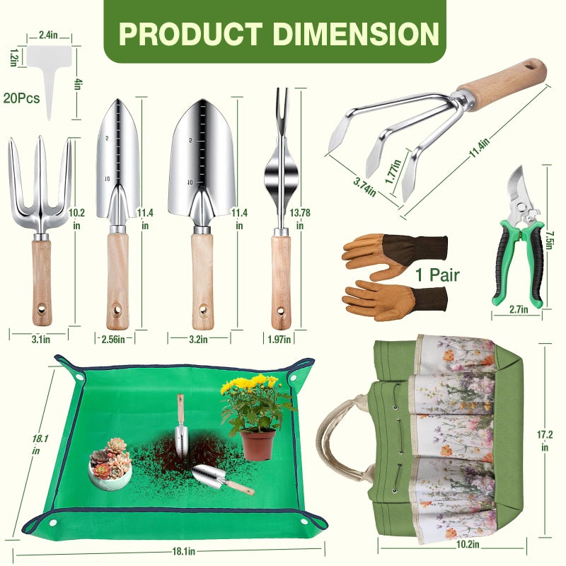 Drametic+ Gardening Tools Set for Women 29Pcs Heavy Duty Garden Hand Tools Set with Floral Tote Bag Rust-Proof Garden Tool Kit Supplies Gardening Esssential Gifts for Women Men - Image 2
