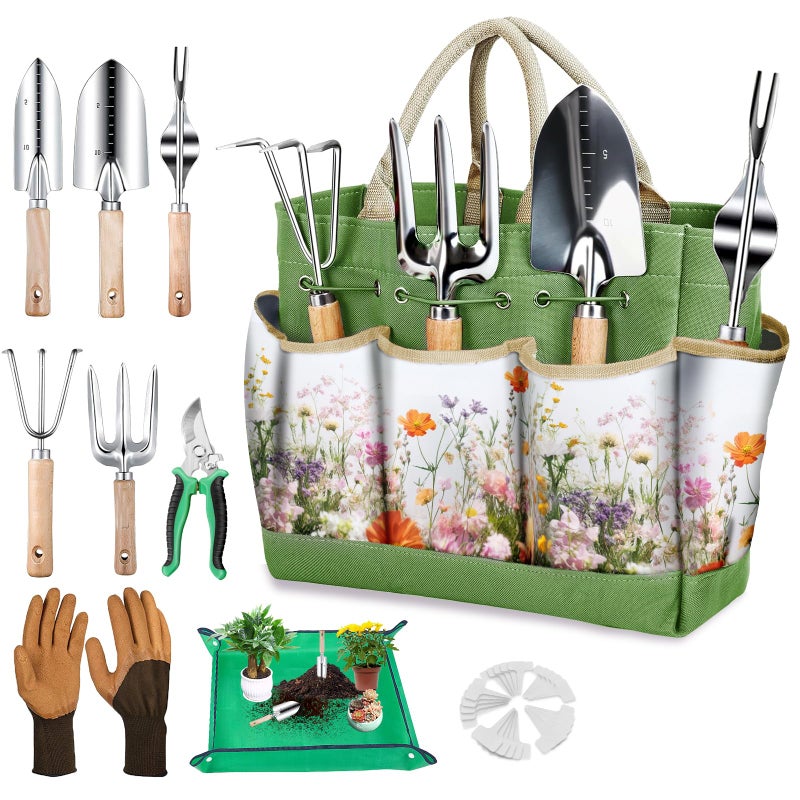 Drametic+ Gardening Tools Set for Women 29Pcs Heavy Duty Garden Hand Tools Set with Floral Tote Bag Rust-Proof Garden Tool Kit Supplies Gardening Esssential Gifts for Women Men - Image 1