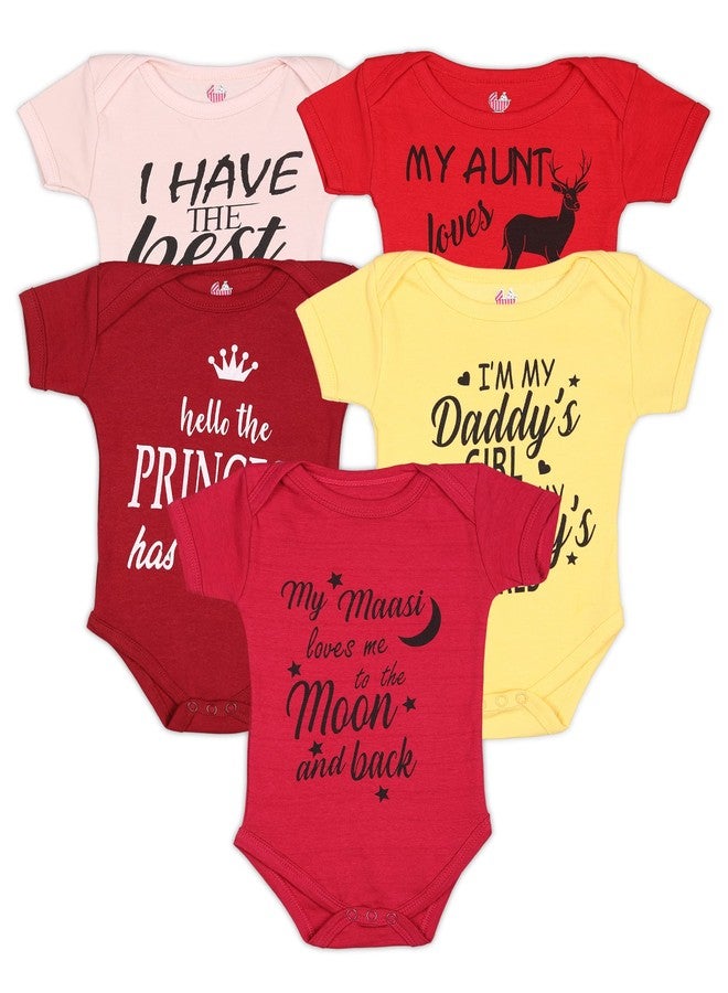 TiniBerry Newborn Baby Half Sleeve Cotton Sleepsuits/Romper/Bodysuit/Onesies for Baby Boys and Baby Girls Multicolor Printed (Set of 5) (6-9 Months, Pink) - Image 1