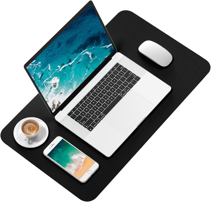 Hsurbtra Desk Pad, 23.6" x 13.8" PU Leather Desk Mat, M Extended Mouse Pad, Waterproof Desktop Blotter Protector, Non-Slip Ultra Thin Small Laptop Keyboard Writing Mat for Office Home, Black - Image 2