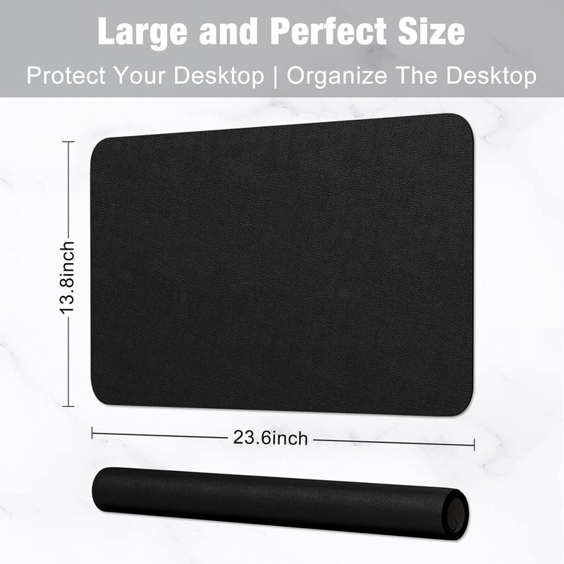 Hsurbtra Desk Pad, 23.6" x 13.8" PU Leather Desk Mat, M Extended Mouse Pad, Waterproof Desktop Blotter Protector, Non-Slip Ultra Thin Small Laptop Keyboard Writing Mat for Office Home, Black - Image 3