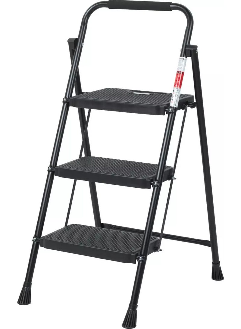Homez Foldable Metal Eurotower Ladder, 3 Steps, Black - Image 1