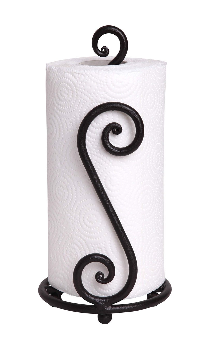 RTZEN RTZEN Matte Black Paper Towel Holder Countertop  Decorative Farmhouse Paper Towel Roll Holder  Rustic Metal Modern Stand for Kitchen or Bathroom Swirl 