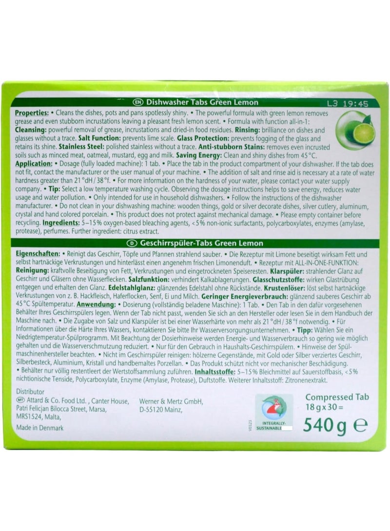 Frosch Automatic Green Lemon All In 1 Dishwashing Tabs Powerful Cleaning With Natural Ingredients 30 Tabs X 18 G - Image 2