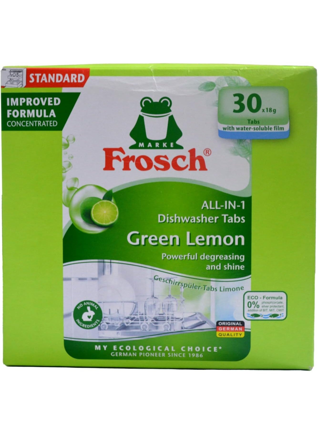 Frosch Automatic Green Lemon All In 1 Dishwashing Tabs Powerful Cleaning With Natural Ingredients 30 Tabs X 18 G