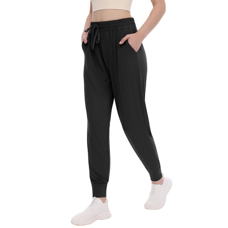 TNNZEET Women's Joggers with Pockets - High Waisted Sweatpants Tapered Leg Drawstring Lightweight Athletic Pants Black - Image 1