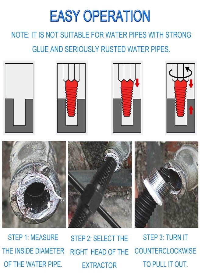 JONMON Damaged Screw Extractor - Broken Pipe Remover, Easy Out Double Head Manual Water Pipe Valve Faucet Stripped Screw Remove Repair Tool with Rod for 1/2" 3/4" Pipe Tube - Image 4
