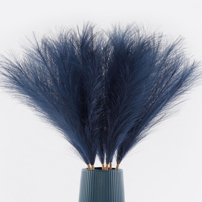 NAVY BLUE FAUX PAMPAS GRASS LARGE FLUFFY 276INCH TALL 6PCS ARTIFICIAL FAKE FLOWER BOHO DECOR BULRUSH REED GRASS FOR VASE FILLER FARMHOUSE HOME WEDDING DECOR