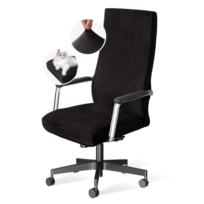HVERSAILTEX Velvet Home Office Chair Covers Stretchable Computer Desk Chair Covers Mid  High Back Universal Executive Boss Gaming Seat Cover Removable Machine Washable Black