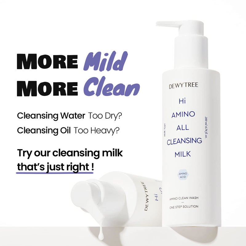DEWYTREE Hi Amino All Cleansing Milk - Hydrating Facial Cleanser for Sensitive Skin | Amino Acid Face Lotion Oil Cleanser Korean Exfoliating Face Wash | Face Cleanser for Women & Men (6.76fl oz) - Image 3