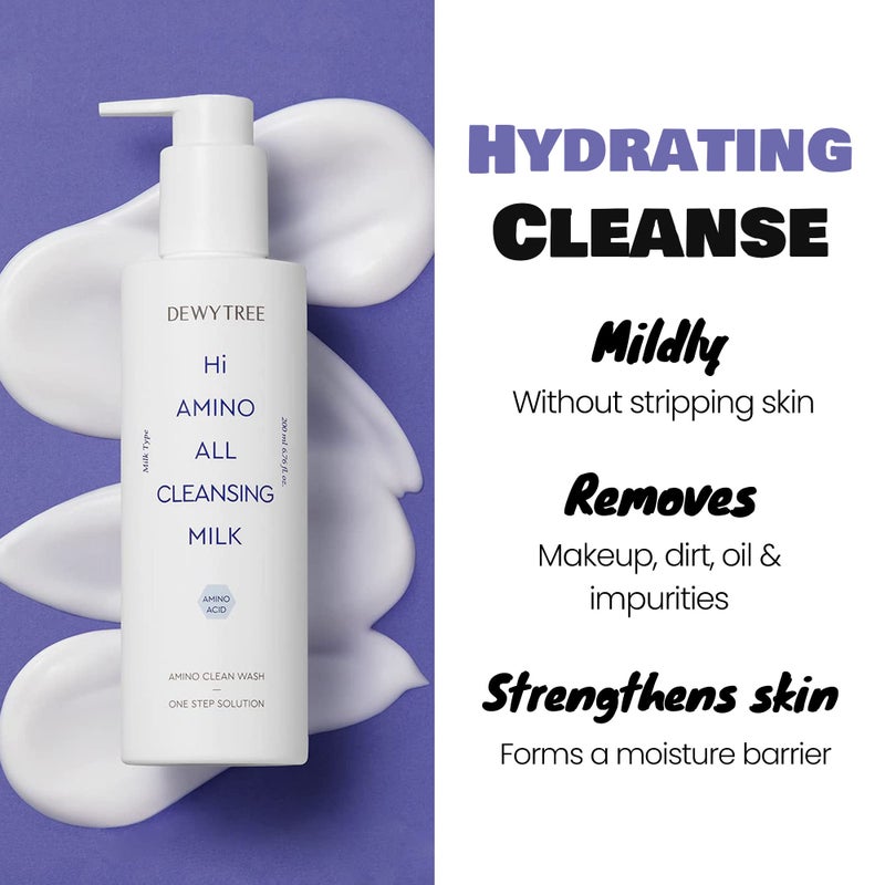 DEWYTREE Hi Amino All Cleansing Milk - Hydrating Facial Cleanser for Sensitive Skin | Amino Acid Face Lotion Oil Cleanser Korean Exfoliating Face Wash | Face Cleanser for Women & Men (6.76fl oz) - Image 2