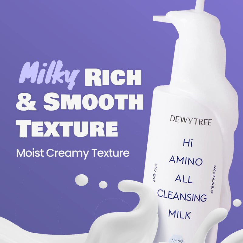 DEWYTREE Hi Amino All Cleansing Milk - Hydrating Facial Cleanser for Sensitive Skin | Amino Acid Face Lotion Oil Cleanser Korean Exfoliating Face Wash | Face Cleanser for Women & Men (6.76fl oz) - Image 5