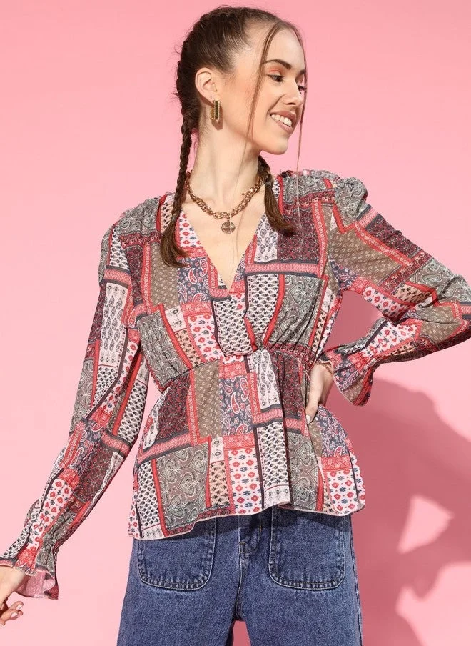 ساسافراس بلوزة نسائية بطبعة تجريدية