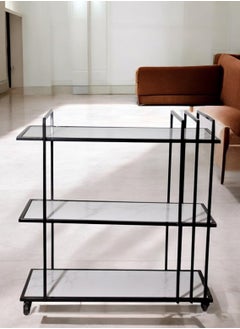 fan baytk Black metal 3-tier serving cart with glass - perfect for serving drinks and meals with convenient dimensions to fit all spaces, 80 cm length, 90 cm height, 30 cm width.  - Image 3