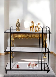 fan baytk Black metal 3-tier serving cart with glass - perfect for serving drinks and meals with convenient dimensions to fit all spaces, 80 cm length, 90 cm height, 30 cm width.  - Image 5