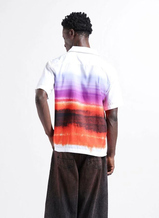 ذا انديان كراج كو Men Oversized Fit Printed Cuban Collar Half Sleeves Shirt