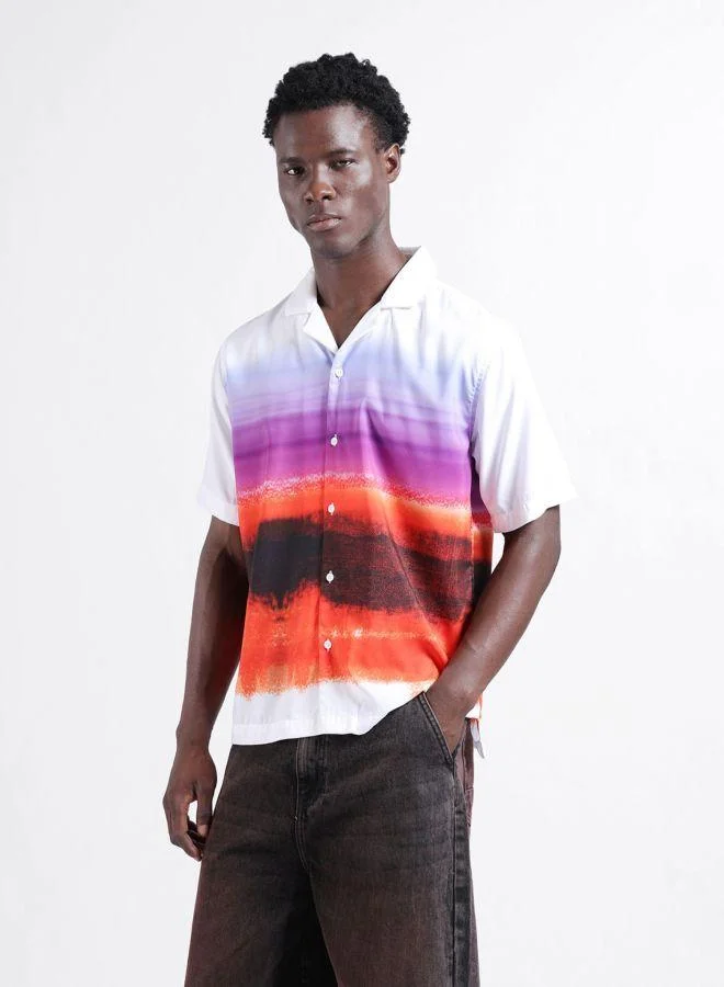 ذا انديان كراج كو Men Oversized Fit Printed Cuban Collar Half Sleeves Shirt