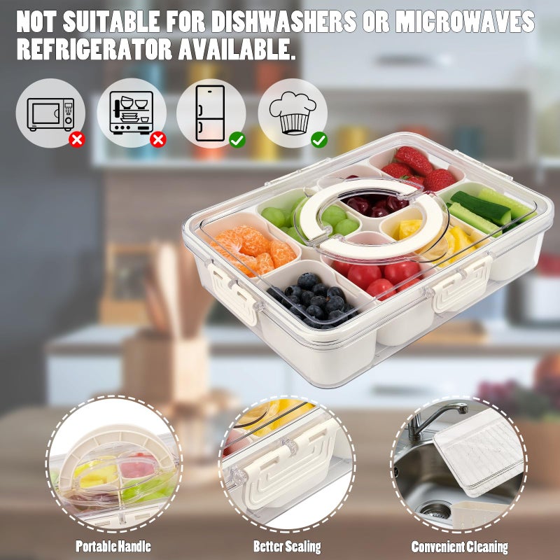 TAROSE Snackle Box Container, 8 Compartments Divided Serving Tray with Lid and Handle, Portable Snack Box Containers for Veggie Tray Charcuterie Boxes Fruit Storage Candy Organizer (8 Compartments) - Image 3