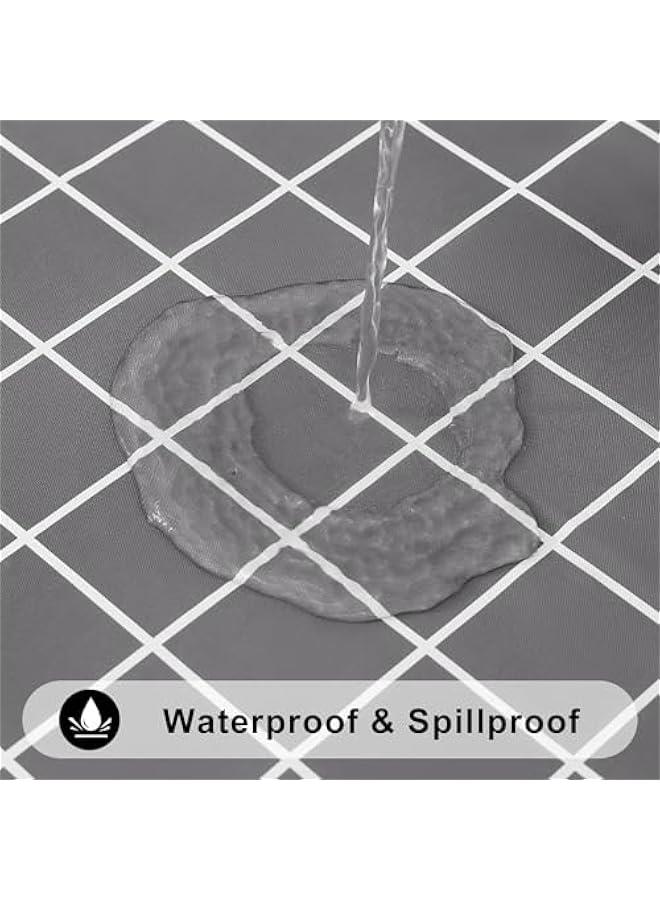 HOOKOR Rectangle Table Cloth, Waterproof Vinyl Tablecloths with Flannel Backing, Wipeable Plastic Plaid Table Cover for Dining, Picnic, Indoor and Outdoor,140x 220CM (Grey) - Image 2