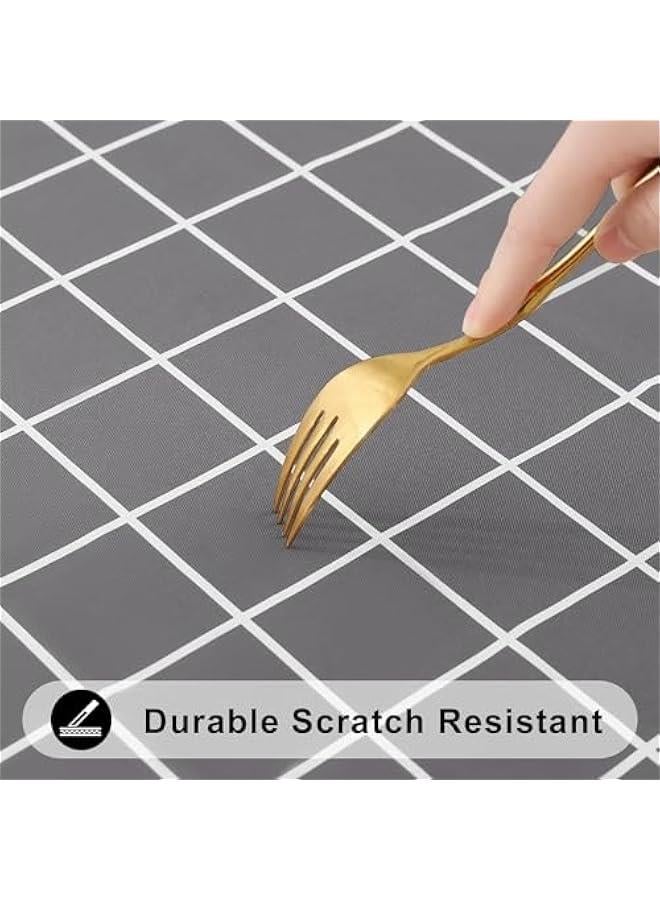 HOOKOR Rectangle Table Cloth, Waterproof Vinyl Tablecloths with Flannel Backing, Wipeable Plastic Plaid Table Cover for Dining, Picnic, Indoor and Outdoor,140x 220CM (Grey) - Image 5