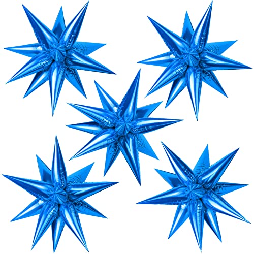 TOTAFAM 60 Pcs Star Balloons Explosion 12 Point Foil Cone Balloons Magic Balloon Large for Wedding Anniversary Backdrop Birthday Party Decorations Blue - Image 1