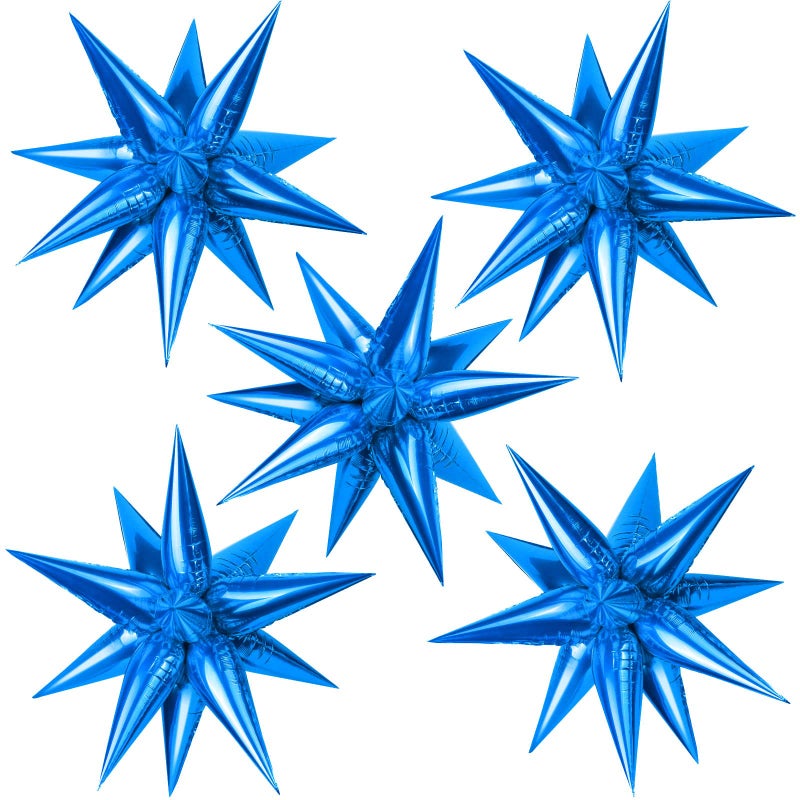 TOTAFAM 60 Pcs Star Balloons Explosion 12 Point Foil Cone Balloons Magic Balloon Large for Wedding Anniversary Backdrop Birthday Party Decorations Blue - Image 2