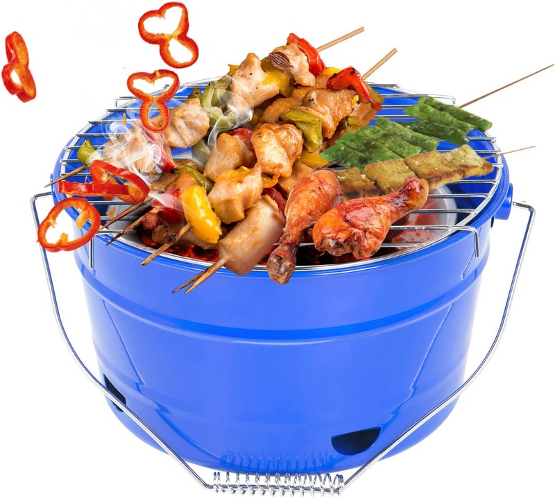 Uten Portable BBQ Grill, Premium Charcoal Grill Table Grill Stainless Steel Barbecue Charcoal Grill for Outdoor Camping Blue - Image 1