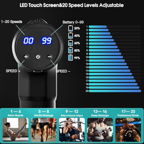 AERLANG Massage Gun, Percussion Muscle Massager for Pain Relief, Deep Tissue Massage Machine with 6 Massage Heads & 20 Speed Settings, Body Muscle Massager with Carry Case - Image 2