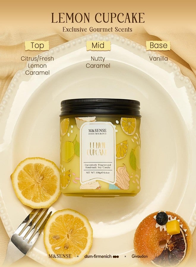 M&SENSE Lemon Vanilla Cupcake Scented Candle, 11.6oz Natural Soy Wax, 70 Hours Long Lasting Clean Burn, Citrus Vanilla Scents for Kitchen Freshness, Candle Gifts for Women Men, Warm Home Decor - Image 2
