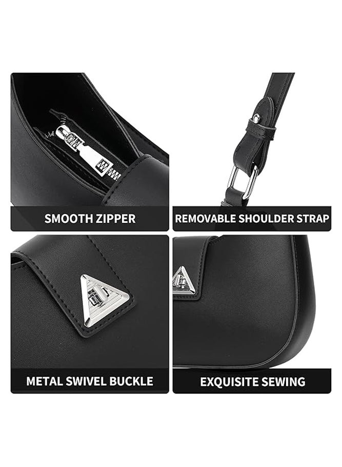 SHABILI Women's PU Crescent Shoulder Bag for Daily Commuting, Ladies Minimalist Handbag Tote Bags with Smooth Zipper Closure and Metal Buckle Detail, Carry Bag Design for Work Shopping Travel (Black) - Image 5