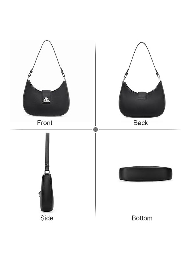 SHABILI Women's PU Crescent Shoulder Bag for Daily Commuting, Ladies Minimalist Handbag Tote Bags with Smooth Zipper Closure and Metal Buckle Detail, Carry Bag Design for Work Shopping Travel (Black) - Image 4