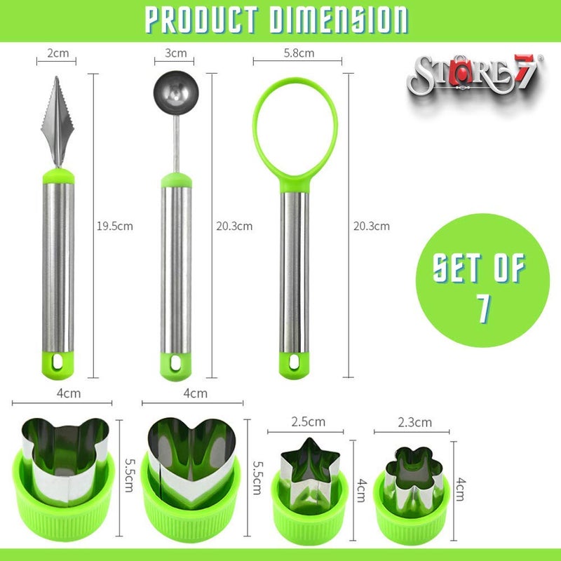 STORE77® DIY 7Pcs Vegetable, Fruit Cutter Shaper Scoop Mold Set, Watermelon Baller/Carving Knife/Baking/Cooking/FruitSalad/Platter/Dessert/CookieCutter/Cake/Ice Cream/Food Decoration Kitchen CraftTool - Image 2