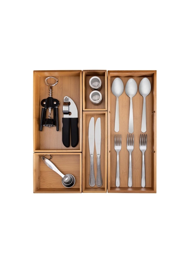 Seville Classics Bamboo Premium Organizer Storage Bins for Kitchen Silverware  Pantry  Closet  Office Desk  Pens  Utensils  Makeup  K Cup  Bamboo  Bin Set w Dividers  5 Piece  - Image 2