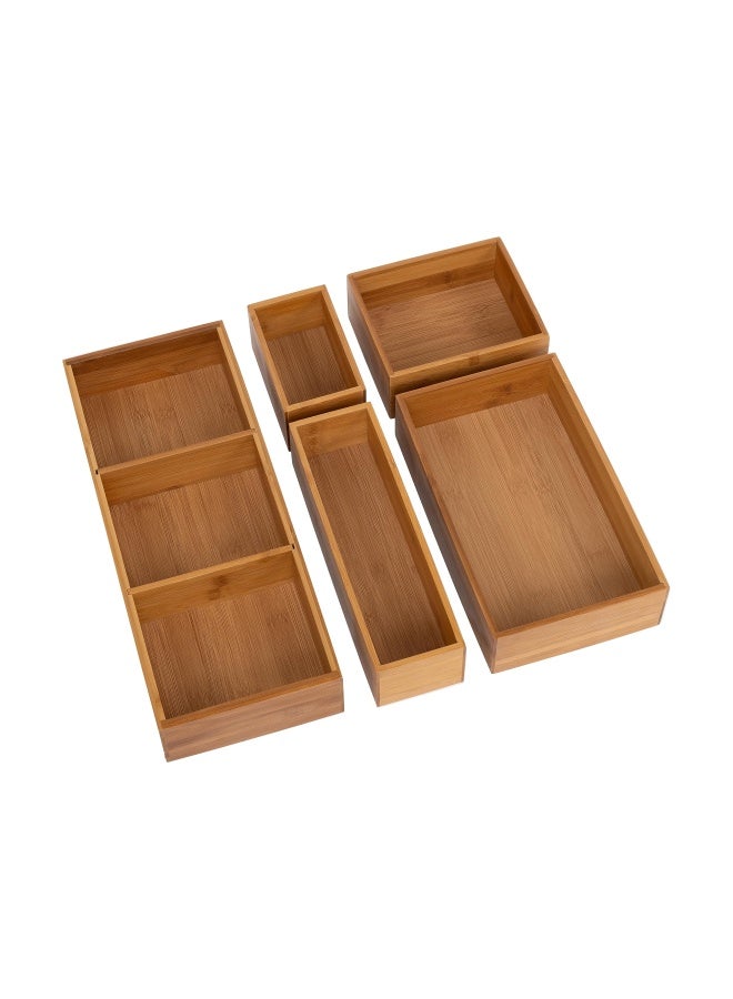 Seville Classics Bamboo Premium Organizer Storage Bins for Kitchen Silverware  Pantry  Closet  Office Desk  Pens  Utensils  Makeup  K Cup  Bamboo  Bin Set w Dividers  5 Piece  - Image 3