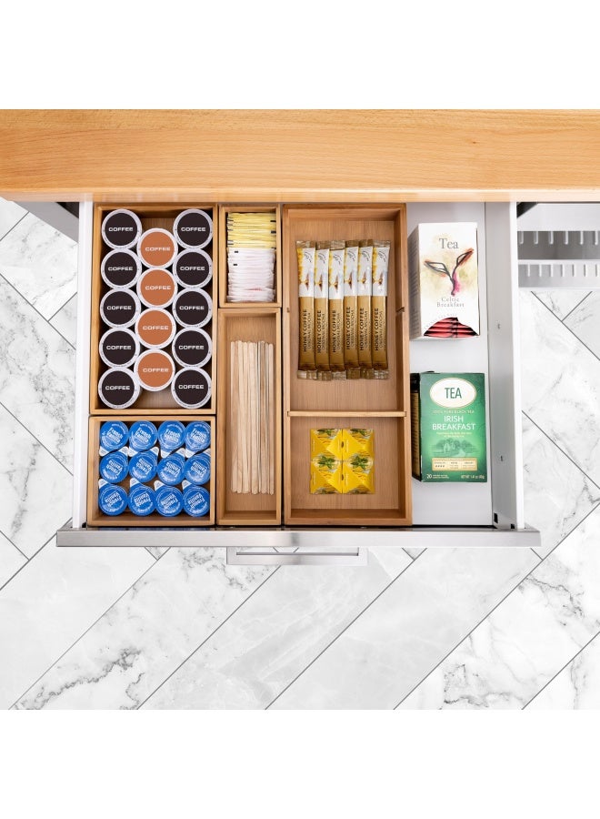 Seville Classics Bamboo Premium Organizer Storage Bins for Kitchen Silverware  Pantry  Closet  Office Desk  Pens  Utensils  Makeup  K Cup  Bamboo  Bin Set w Dividers  5 Piece  - Image 4