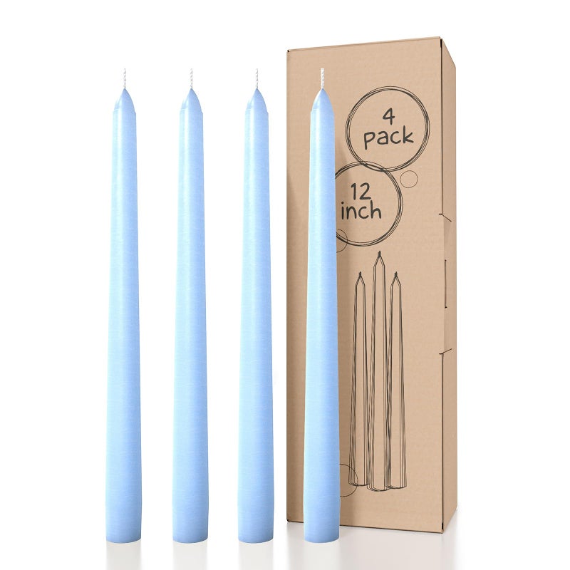 CANDWAX 12 inch Taper Candles Set of 4  Dripless and Smokeless Candle Unscented  Slow Burning Candle Sticks  Light Blue Candles Taper