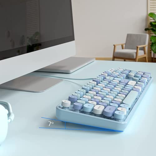 KNOWSQT Wired Computer Keyboard - Blue Colorful Retro Full Size Round Keycaps Plug and Play Typewriter Cute Keyboards for Windows, Laptop, PC, Desktop, Computer - Image 4