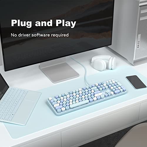 KNOWSQT Wired Computer Keyboard - Blue Colorful Retro Full Size Round Keycaps Plug and Play Typewriter Cute Keyboards for Windows, Laptop, PC, Desktop, Computer - Image 2