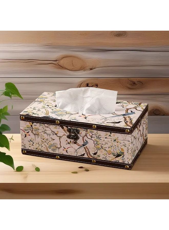 حامل علبة المناديل الخشبي العتيق بتصميم فراشة تلعب مع الزهور، وحدة تخزين متعددة الأقسام - Image 3