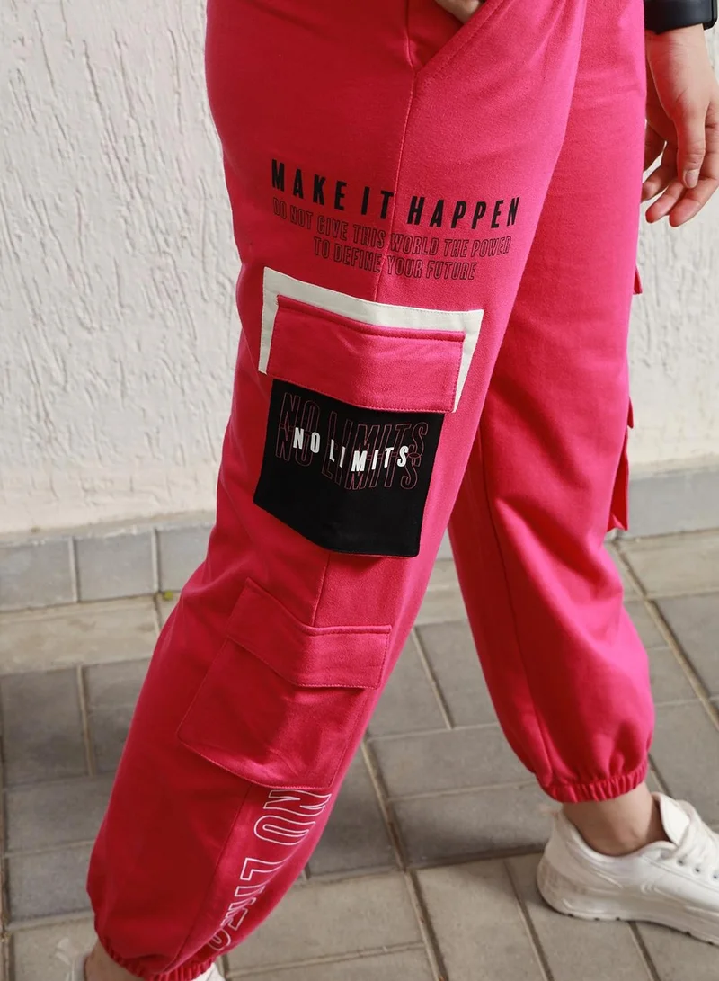 Hubberholme Pink Printed Cargo Joggers for Women with High-Rise and Drawstring Waist