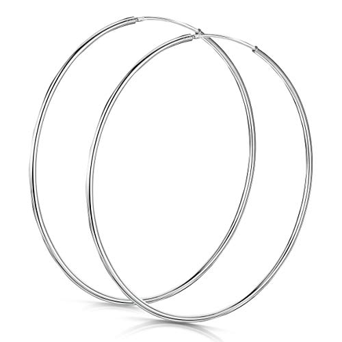 Amberta 925 Sterling Silver Fine Circle Endless Hoops - Polished Round Sleeper Earrings Diameter Size: 20 30 40 60 75 mm (60 mm) - Image 1