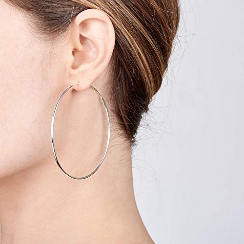 Amberta 925 Sterling Silver Fine Circle Endless Hoops - Polished Round Sleeper Earrings Diameter Size: 20 30 40 60 75 mm (60 mm) - Image 2