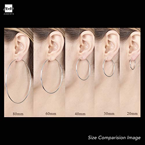 Amberta 925 Sterling Silver Fine Circle Endless Hoops - Polished Round Sleeper Earrings Diameter Size: 20 30 40 60 75 mm (60 mm) - Image 5