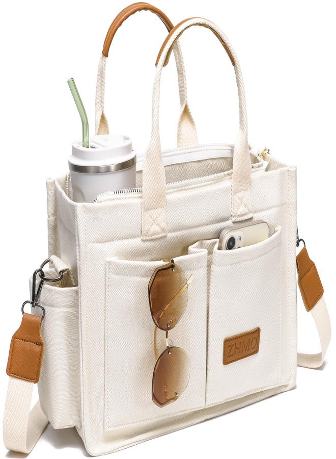 ZHMO Canvas Tote Bag for Women,Womens Purse Handbags Totes Bags Crossbody Work Laptop Book Bag for Travel Nurse College Gift, New Upgrade Plus Beige, Large, Simple Modern Tote Bag,fashion,casual, - Image 1