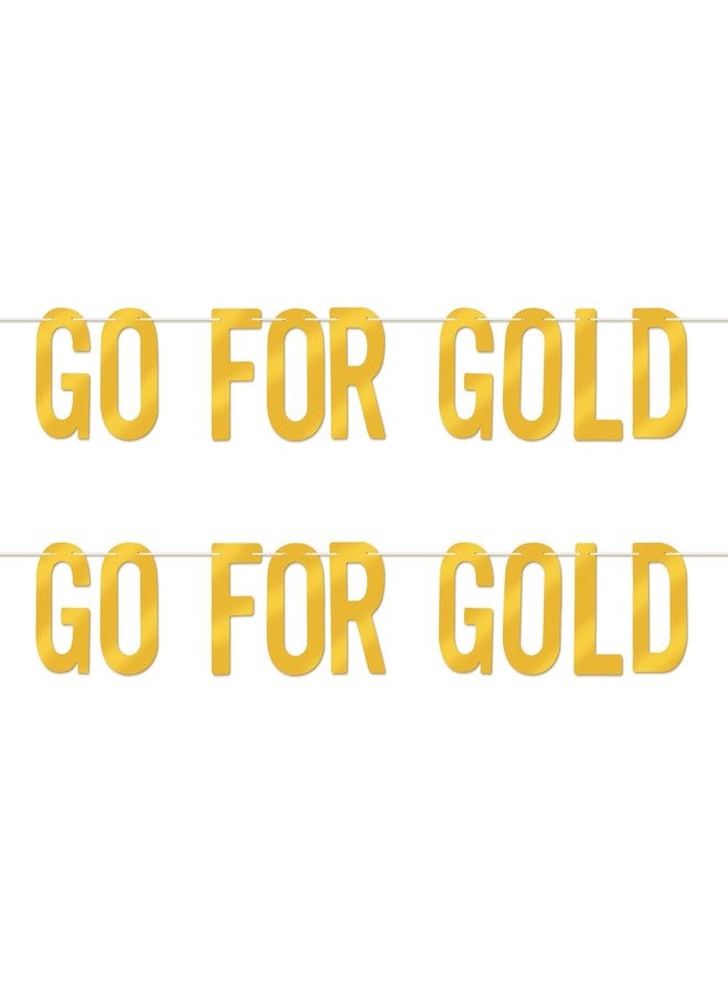 AOZUO مجموعة AOZUO المكونة من قطعتين من لافتات "Go for Gold"، لافتات زينة أولمبية لحفلات رياضية، خلفيات لجلسات التصوير، لوازم مسابقات الألعاب الرياضية، ديكور حائط منزلي داخلي وخارجي، 6.29 × 3.34 بوصة - Image 1