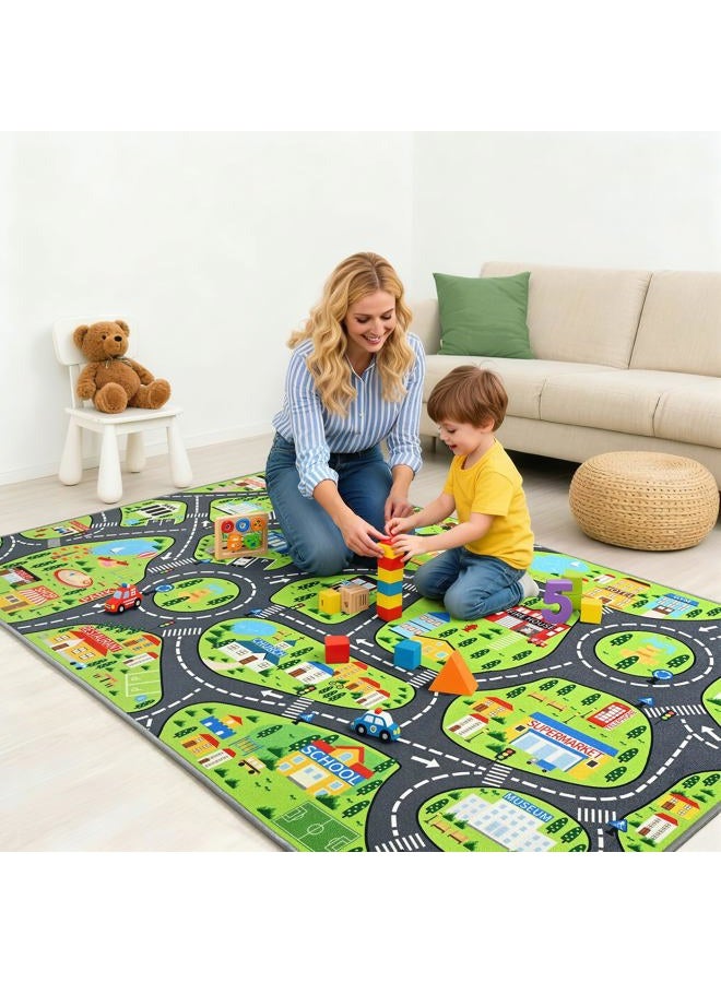 B BENRON Kids Car Play Rugs - 36"x60" Learning and Fun City Road Map Play Mat for Playing with Cars Trucks, Non-Slip Playmat for Nursery, Playroom Bedroom and Classroom, Machine Washable - Image 2